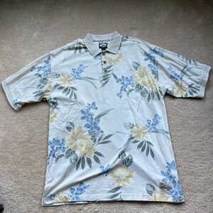 Vintage Tommy Bahama Yellow Hawaiian Print Polo Shirt - L - VGUC - 100% Cotton